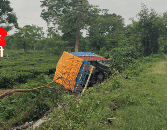 Road accident in Bagdogra, truck overturned near Singinjhora!