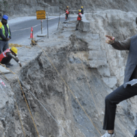 Repair work progresses rapidly at Birik Dara on NH-10, Raju Bista inspects—aiming to be completed before the next monsoon.