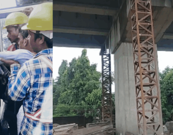 A worker was seriously injured after falling from an under-construction flyover bridge.