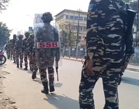 Central forces conduct route march on Siliguri Hillcart Road ahead of Assembly elections