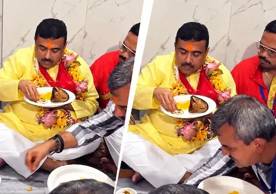 The controversy over Baba Bageshwar not eating non-veg has ended after Suvendu Adhikari offered fish at the Kalighat temple.